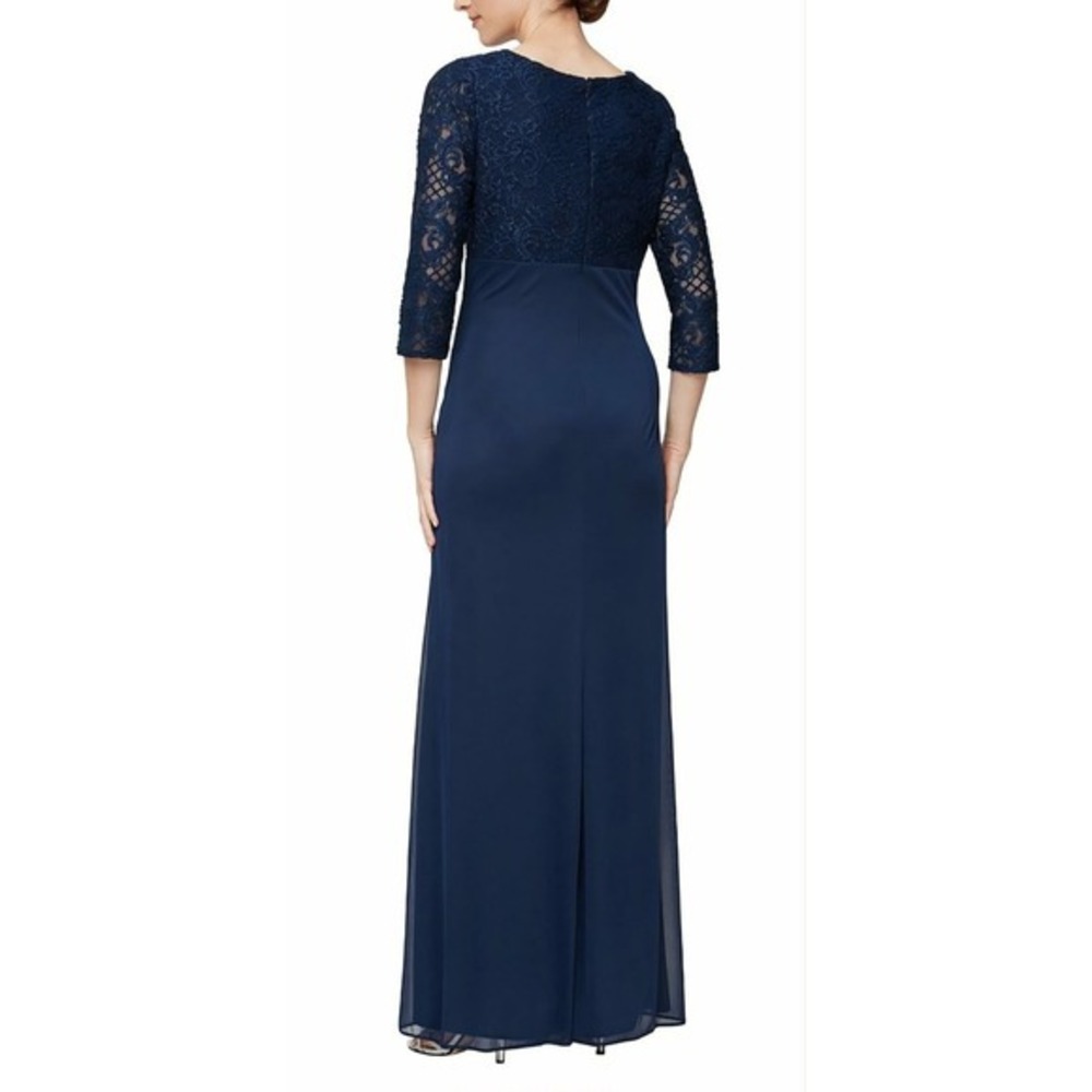 Alex Evenings Navy Blue Lace 3/4 Illusion Sleeve A-line Formal Gown Dress 16 - Picture 15 of 16